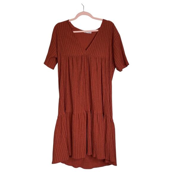 ZARA Textured Weave Tiered Midi Dress Orange Size Small 5039/036/670 Summer - Picture 1 of 6